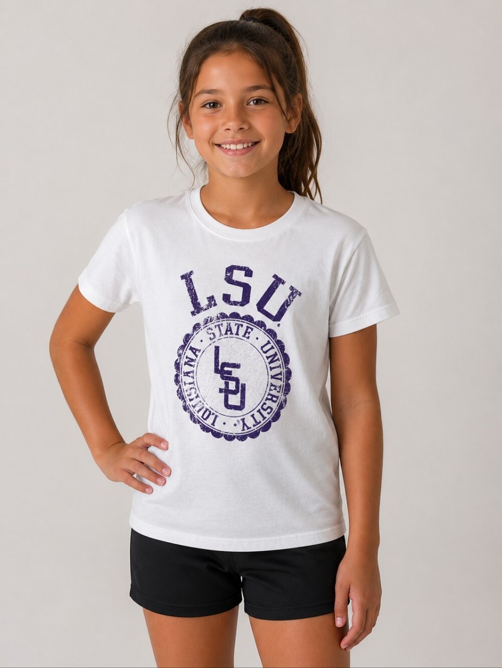 LSU Girl's Large (10/12) Louisiana State University Tee White And Purple New